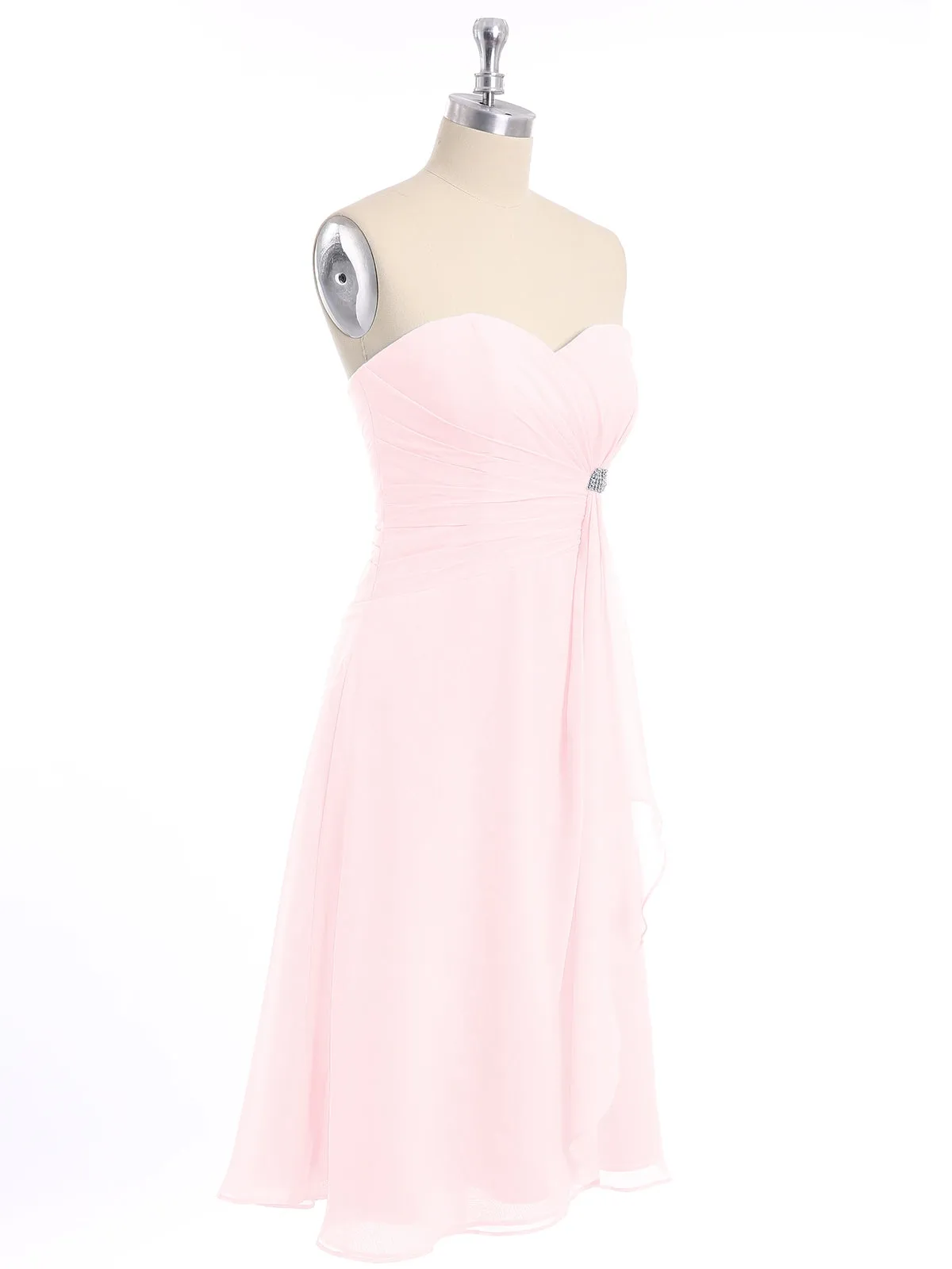 Knee Length Chiffon Dress with Sweetheart Neck-Blushing Pink Plus Size