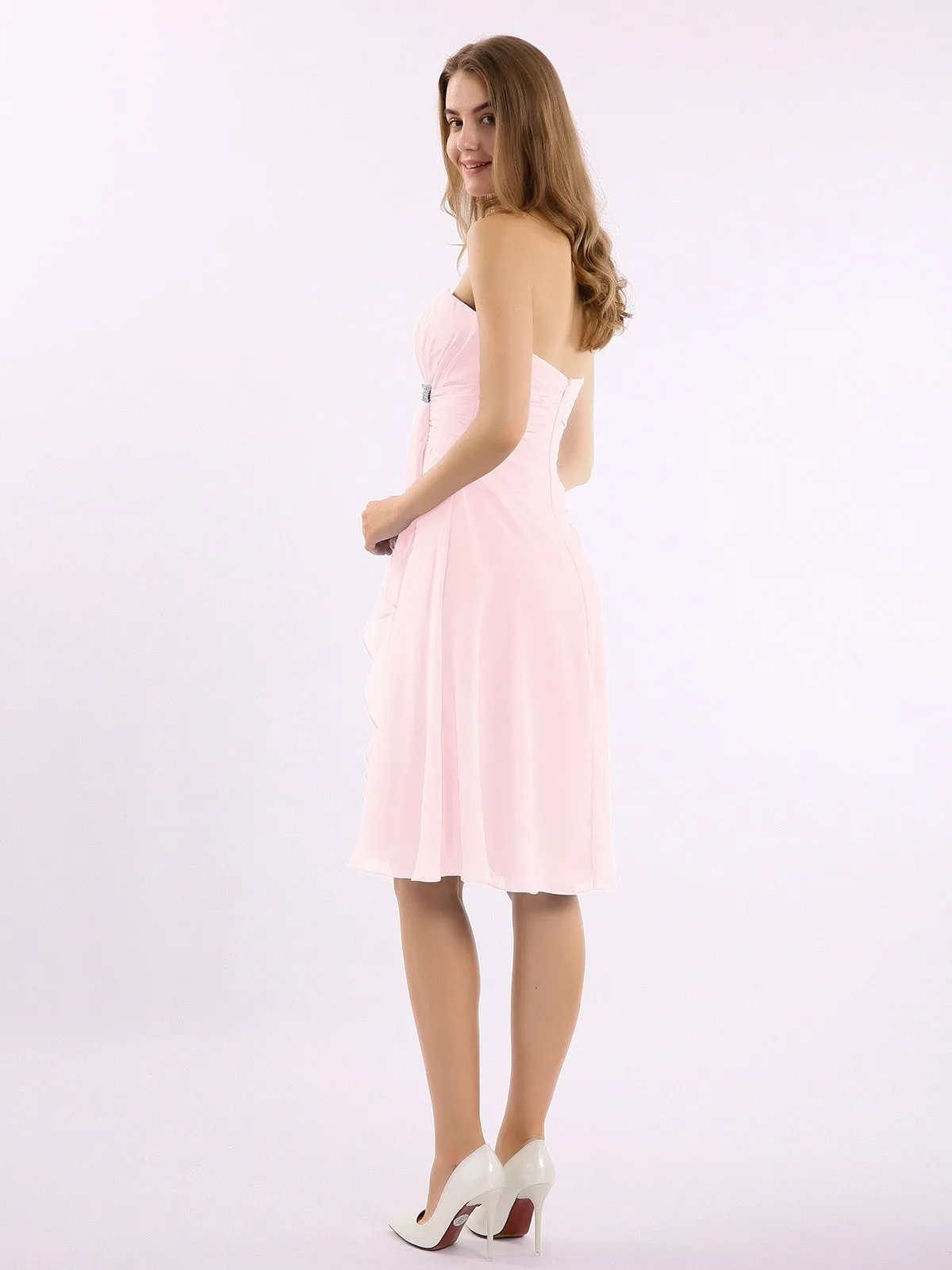 Knee Length Chiffon Dress with Sweetheart Neck-Blushing Pink Plus Size