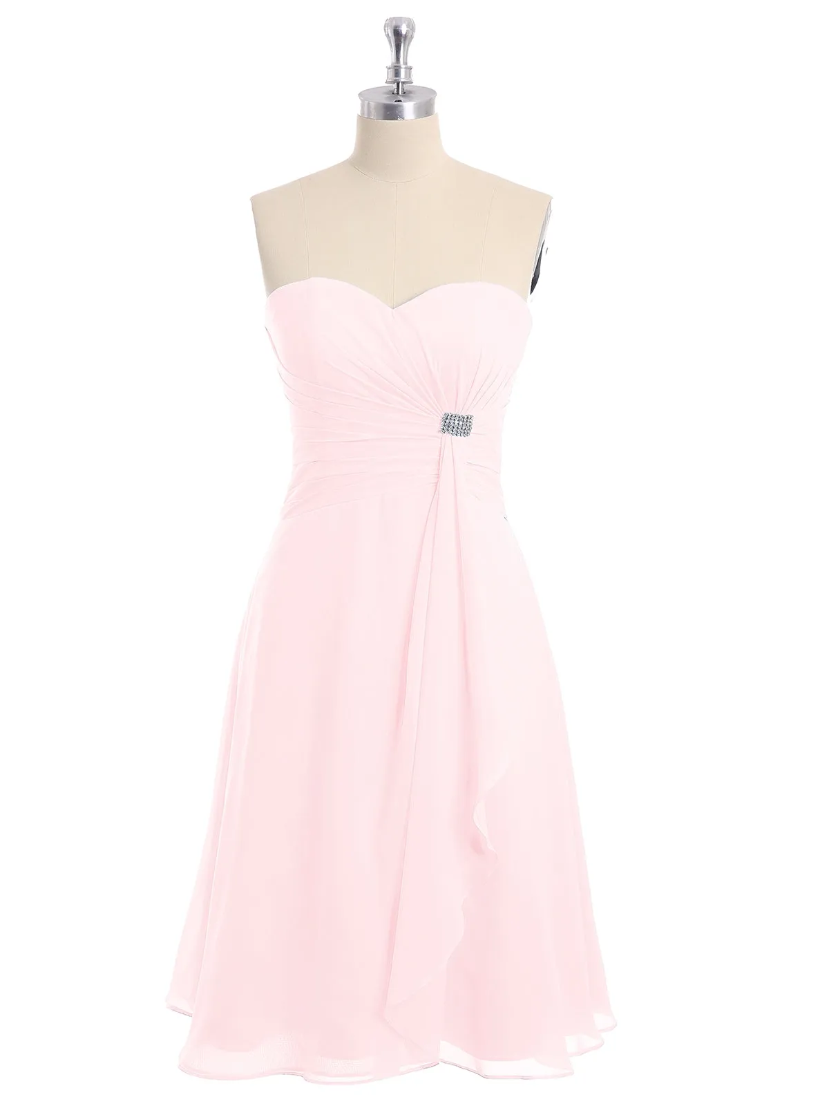 Knee Length Chiffon Dress with Sweetheart Neck-Blushing Pink Plus Size