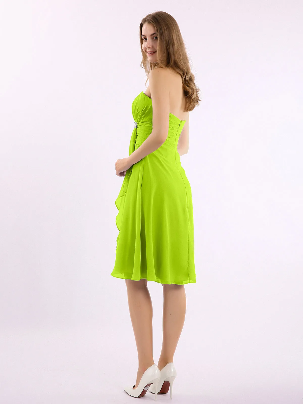 Knee Length Chiffon Dress with Sweetheart Neck-Lime Green Plus Size