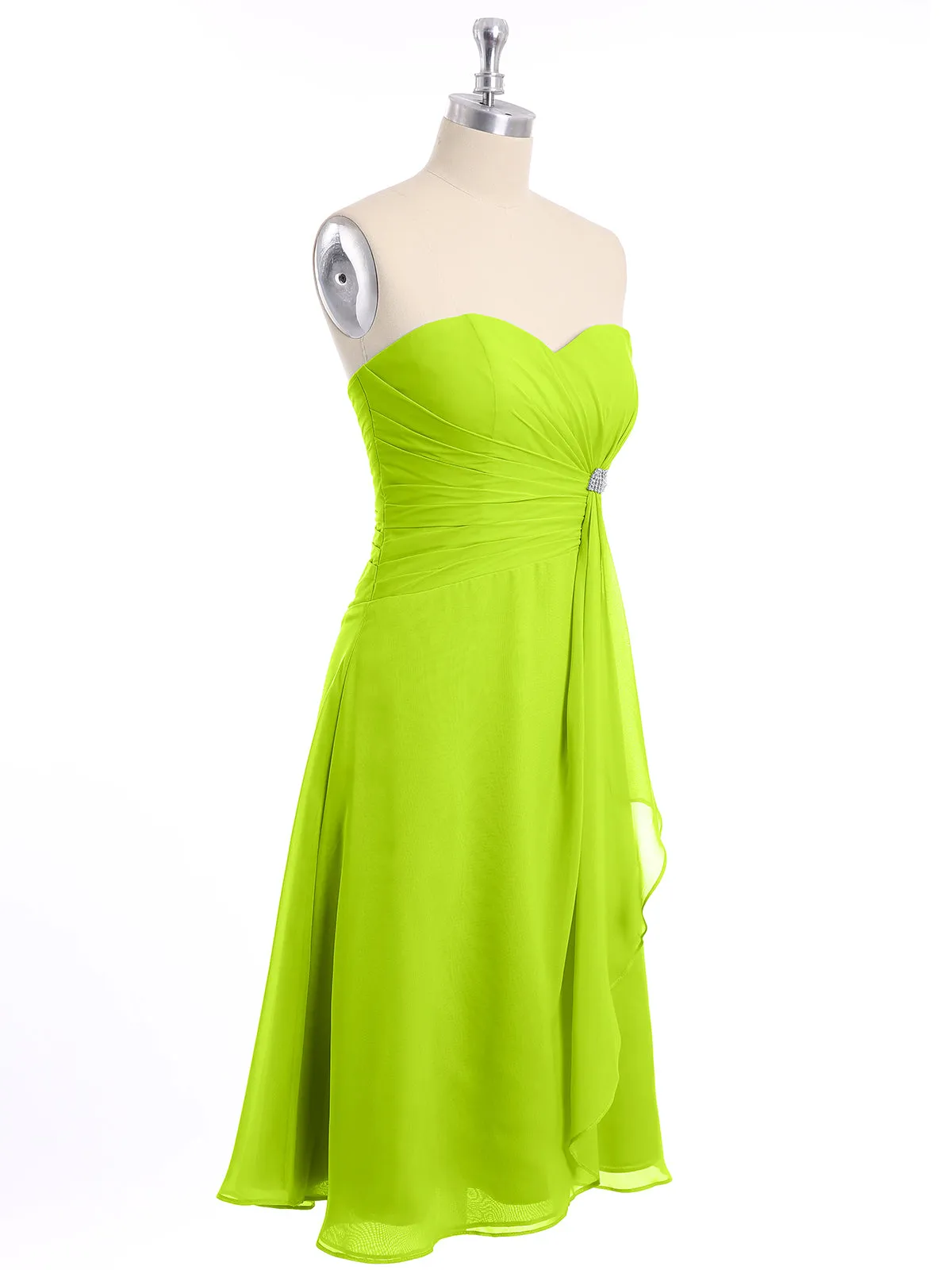 Knee Length Chiffon Dress with Sweetheart Neck-Lime Green Plus Size