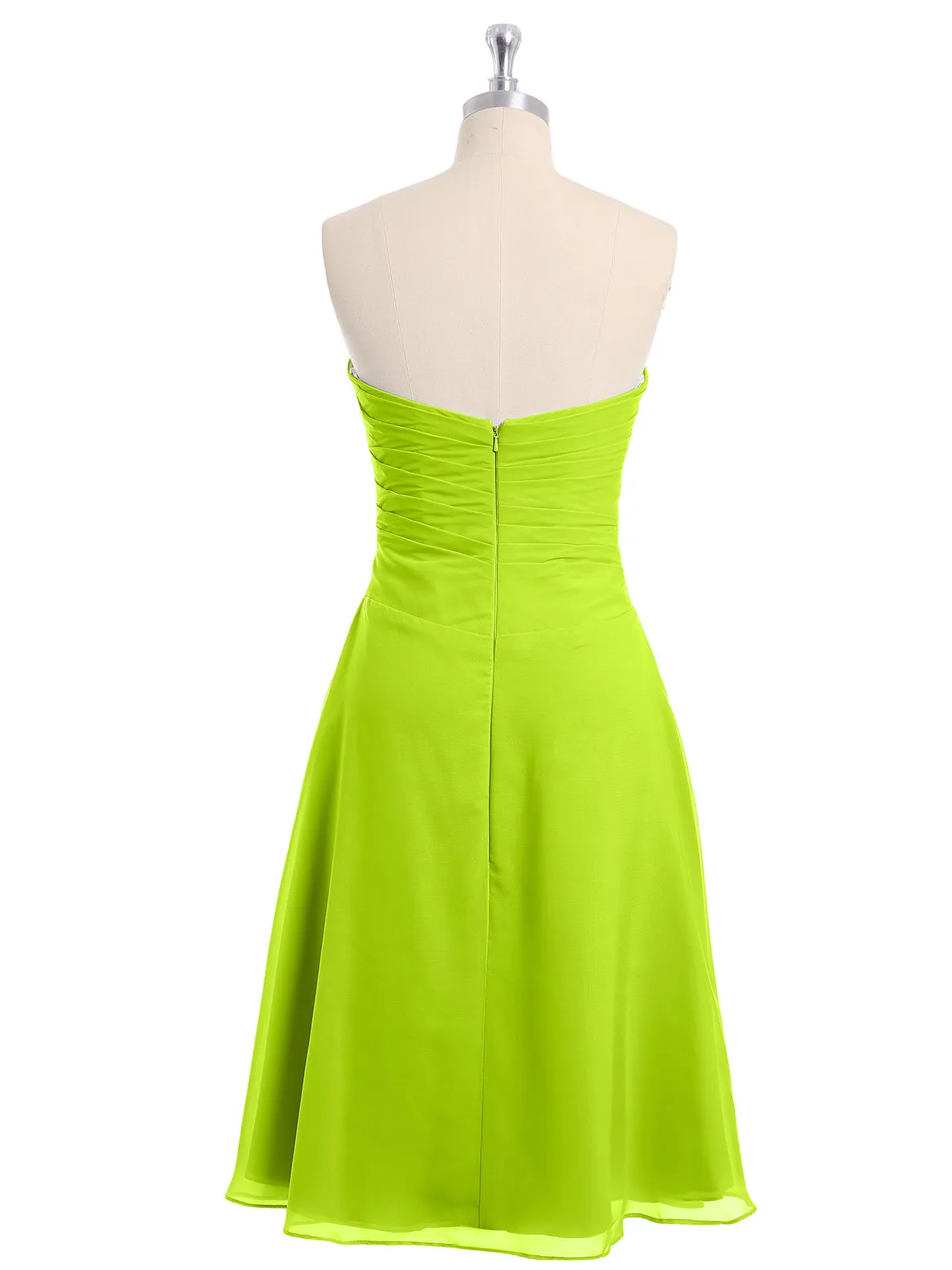 Knee Length Chiffon Dress with Sweetheart Neck-Lime Green Plus Size