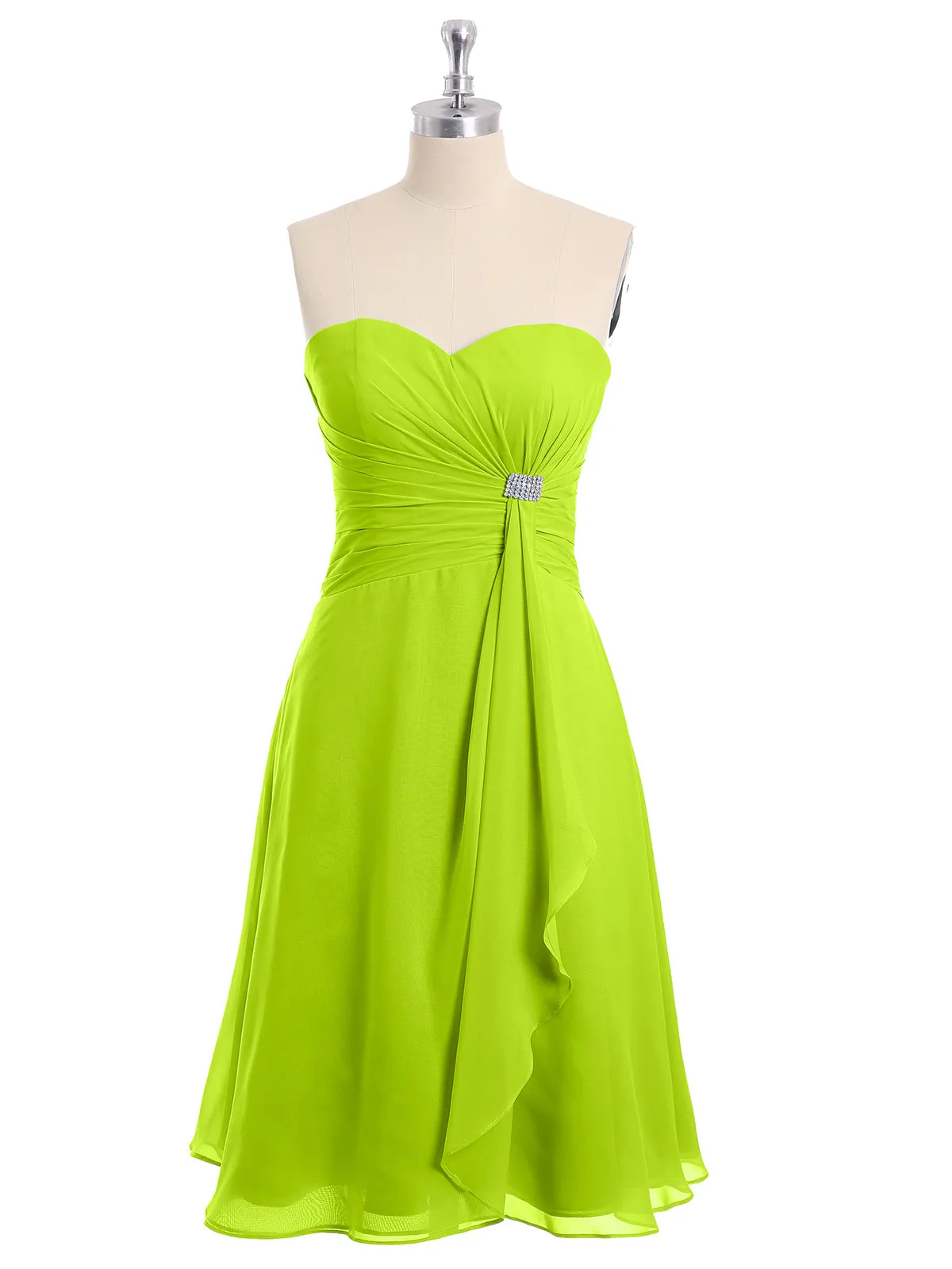 Knee Length Chiffon Dress with Sweetheart Neck-Lime Green Plus Size