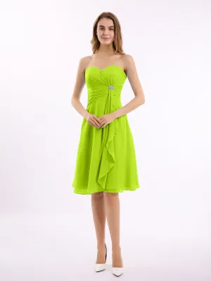 Knee Length Chiffon Dress with Sweetheart Neck-Lime Green Plus Size