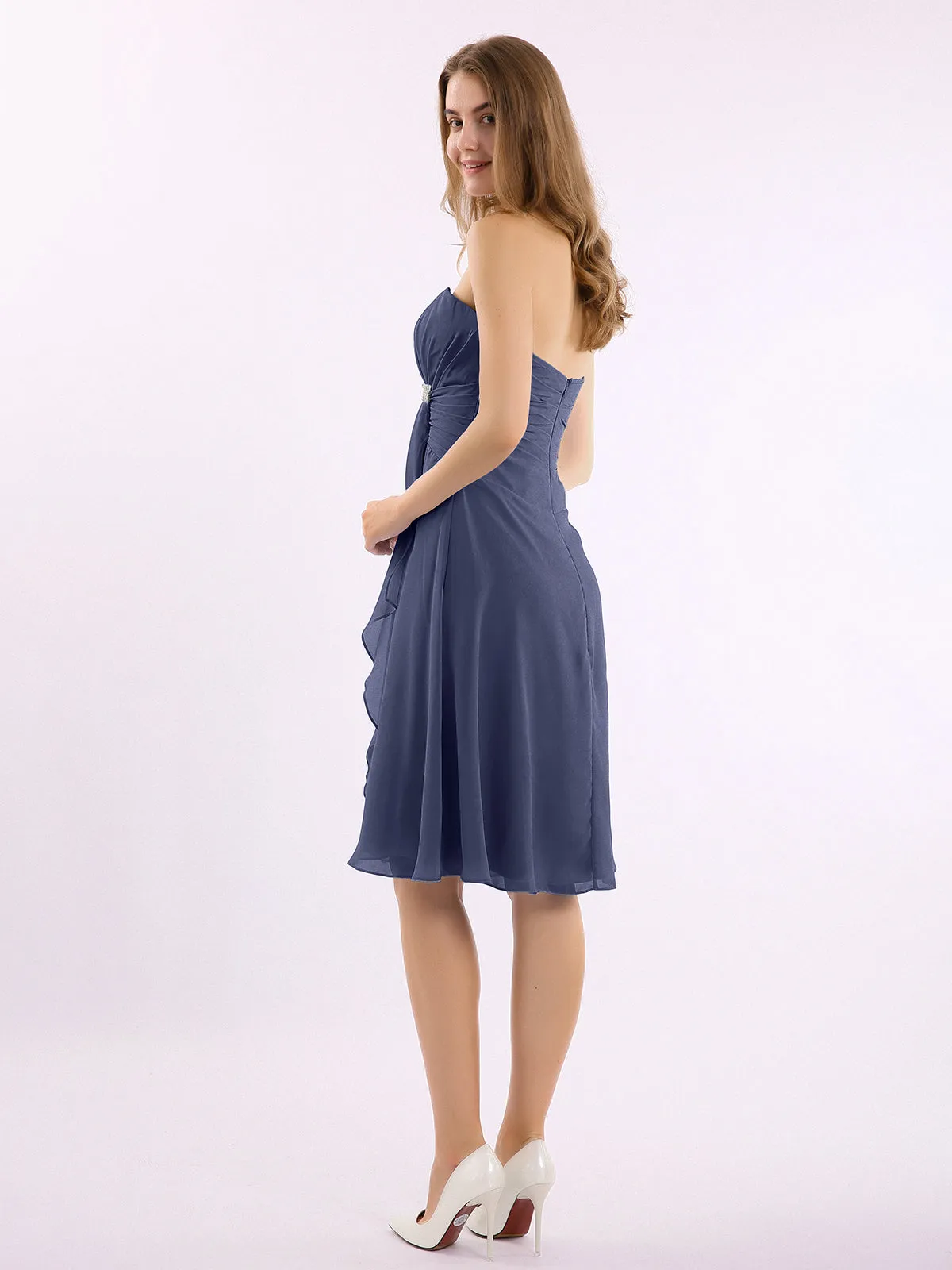 Knee Length Chiffon Dress with Sweetheart Neck-Stormy Plus Size