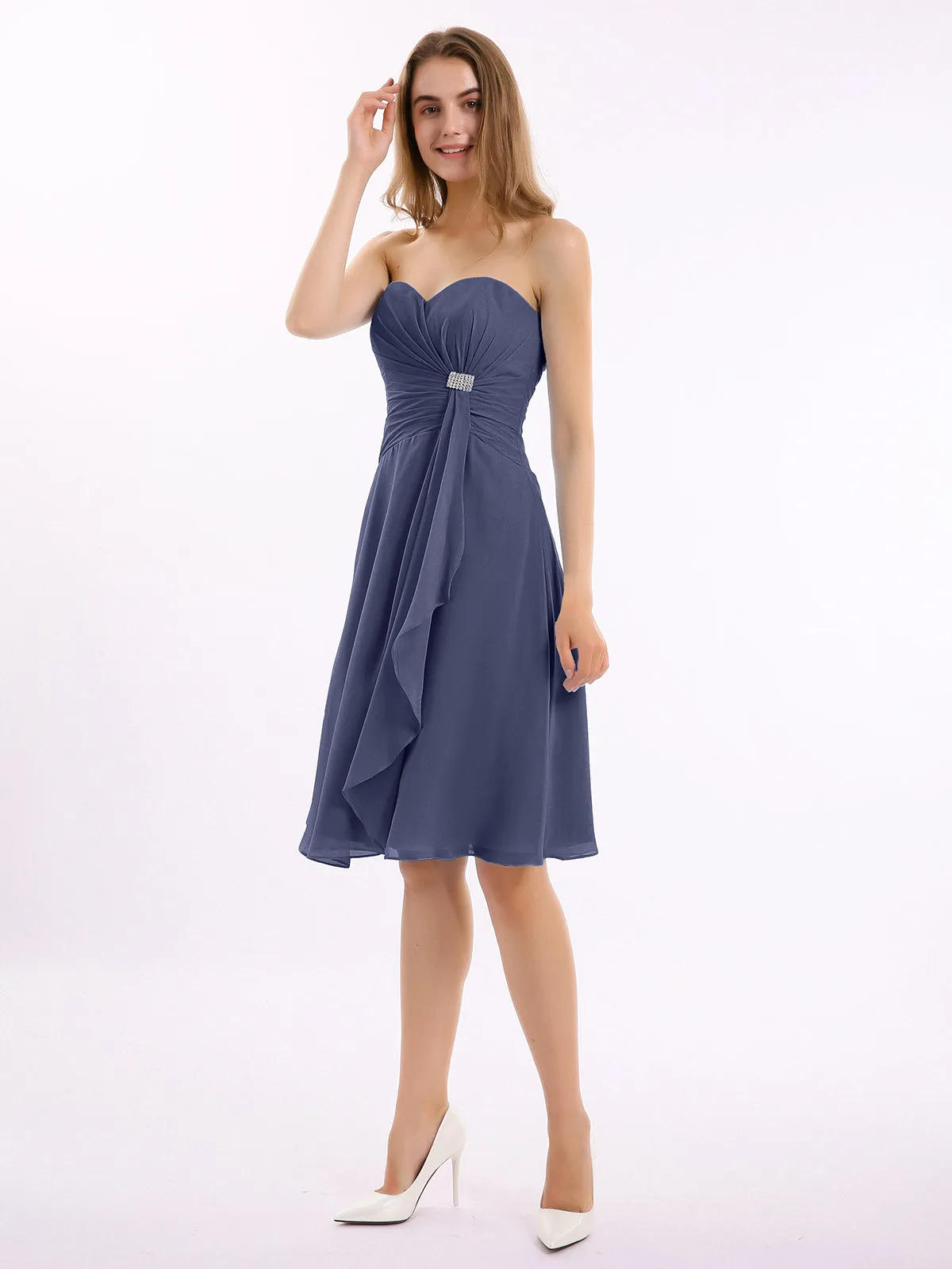 Knee Length Chiffon Dress with Sweetheart Neck-Stormy Plus Size