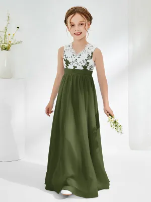 Lace Top Junior Bridesmaid Dresses Olive Green