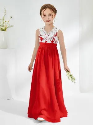 Lace Top Junior Bridesmaid Dresses Red