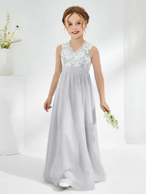 Lace Top Junior Bridesmaid Dresses Silver