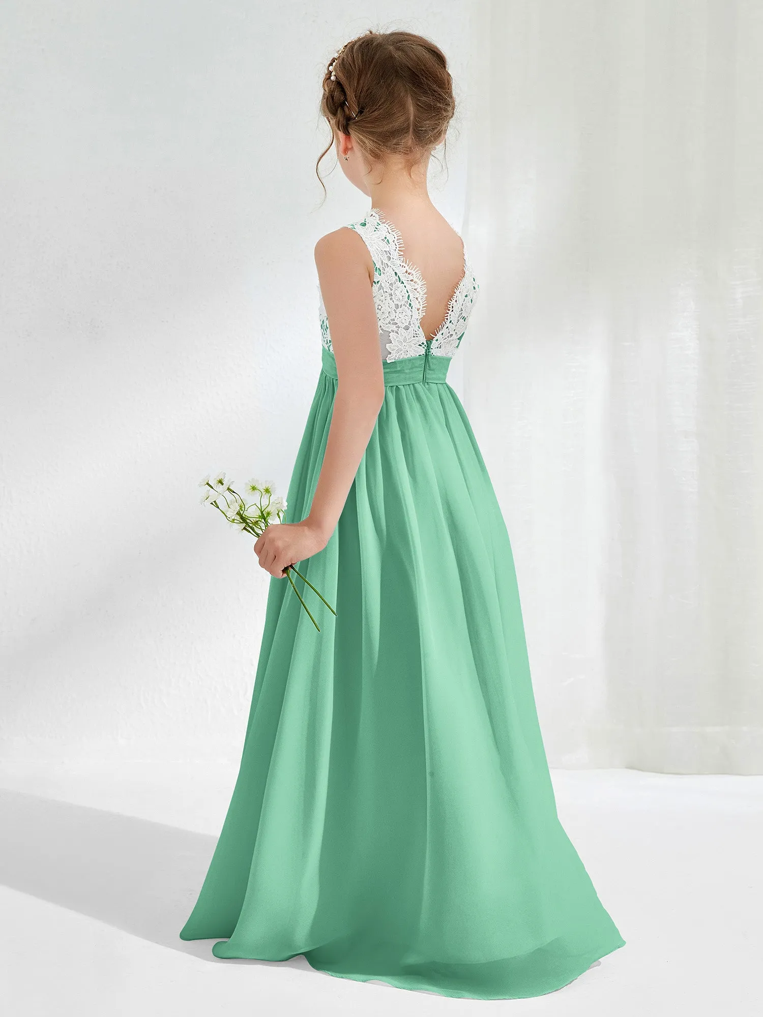 Lace Top Junior Bridesmaid Dresses Turquoise