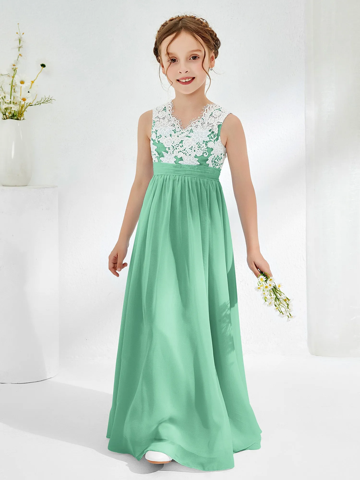 Lace Top Junior Bridesmaid Dresses Turquoise