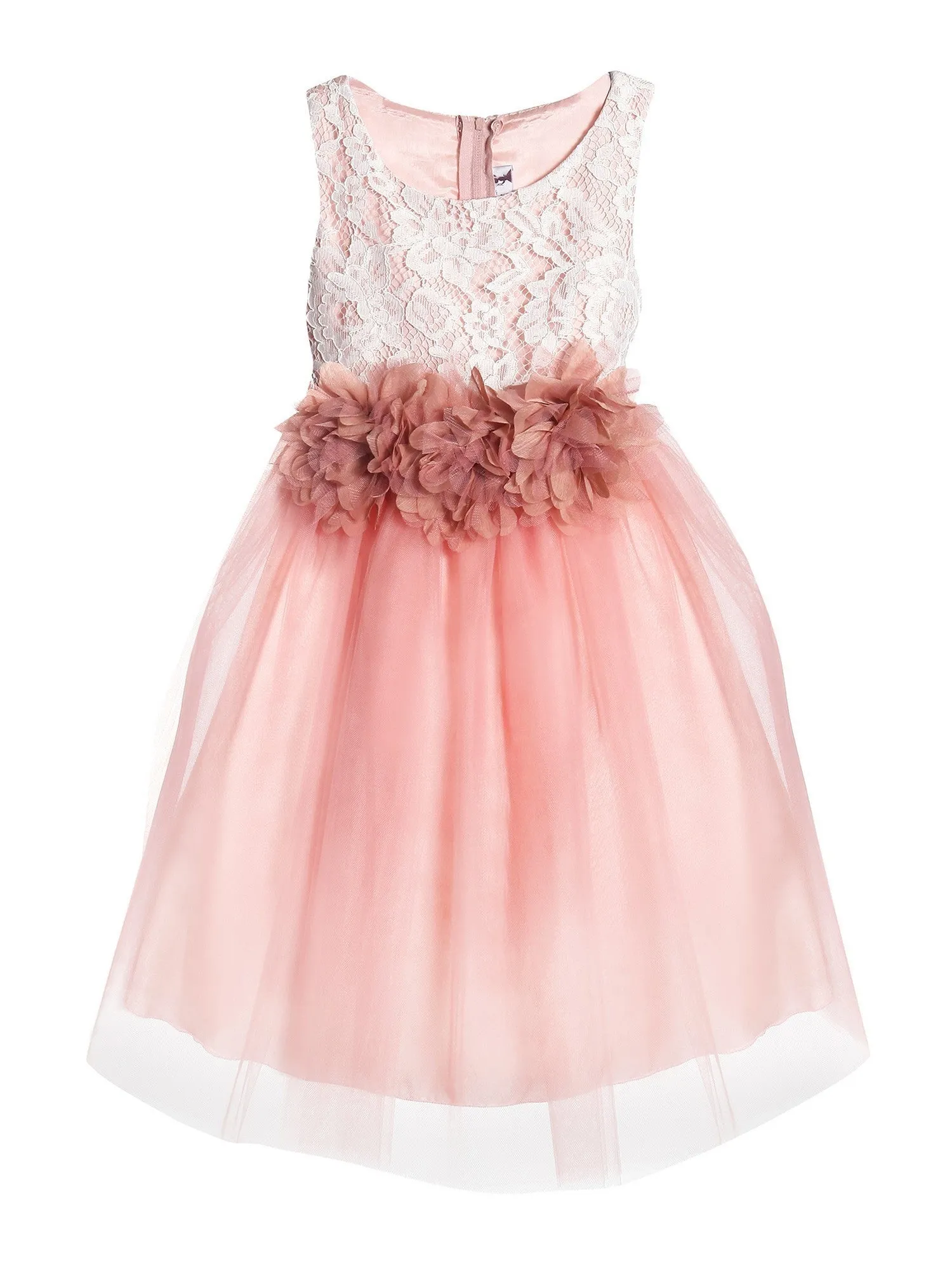 Little Girls Dusty Rose Floral Lace Tulle Flower Girl Dress 2-6