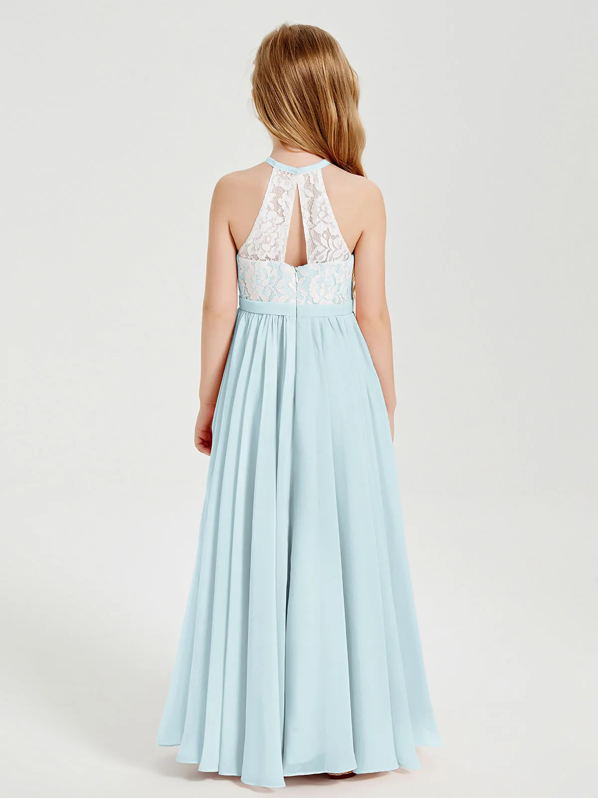 Long Chiffon Bridesmaid Dresses Lace Top Mist