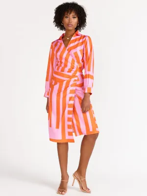 Long-Sleeve Geo Stripe Wrap Dress - Dreamer