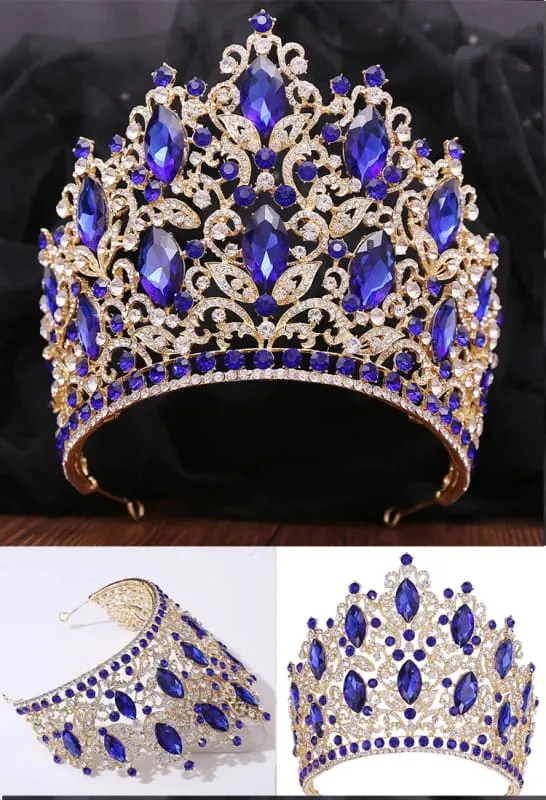 Luxury Royal Crown Tiara with Crystals and Filigree Designs