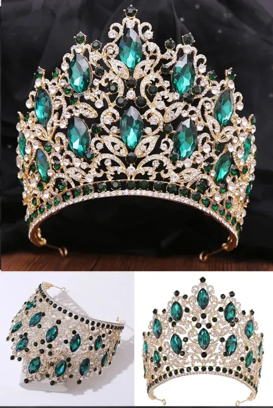 Luxury Royal Crown Tiara with Crystals and Filigree Designs