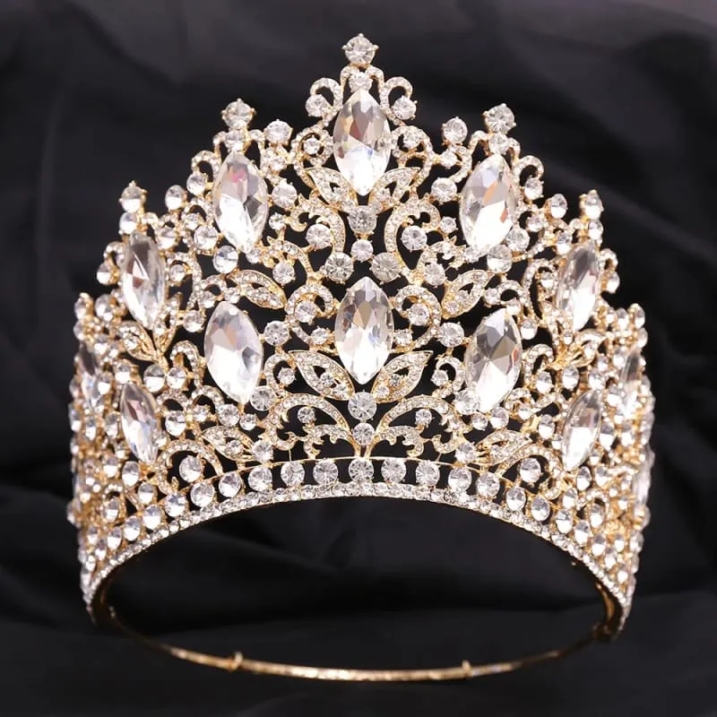 Luxury Royal Crown Tiara with Crystals and Filigree Designs