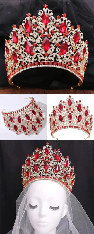 Luxury Royal Crown Tiara with Crystals and Filigree Designs