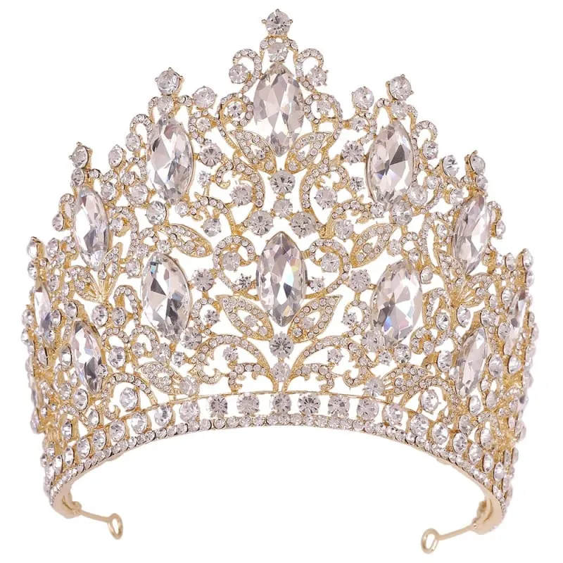 Luxury Royal Crown Tiara with Crystals and Filigree Designs