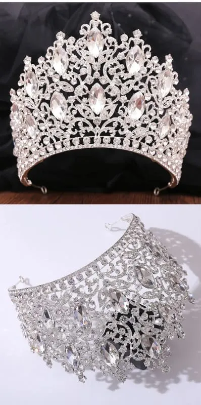 Luxury Royal Crown Tiara with Crystals and Filigree Designs