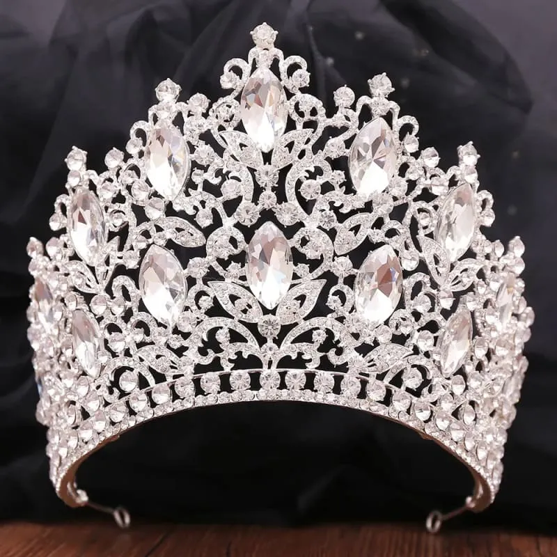 Luxury Royal Crown Tiara with Crystals and Filigree Designs