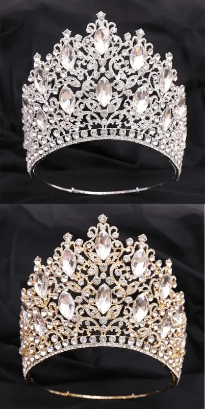 Luxury Royal Crown Tiara with Crystals and Filigree Designs