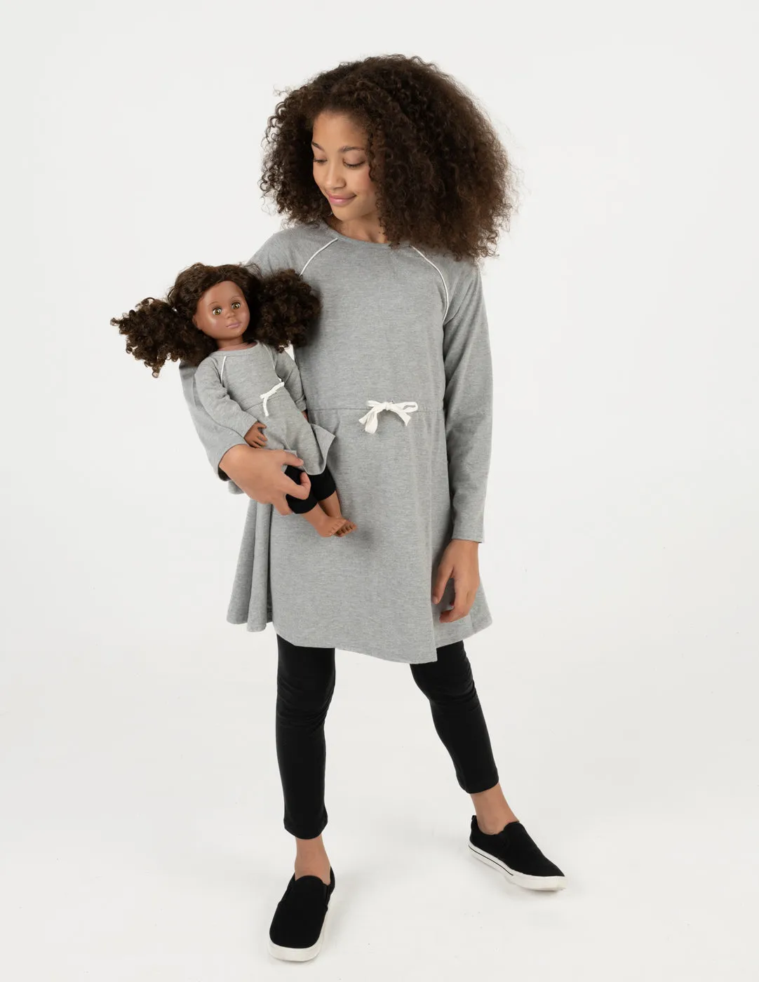 Matching Girl & Doll Drawstring Dress Neutrals