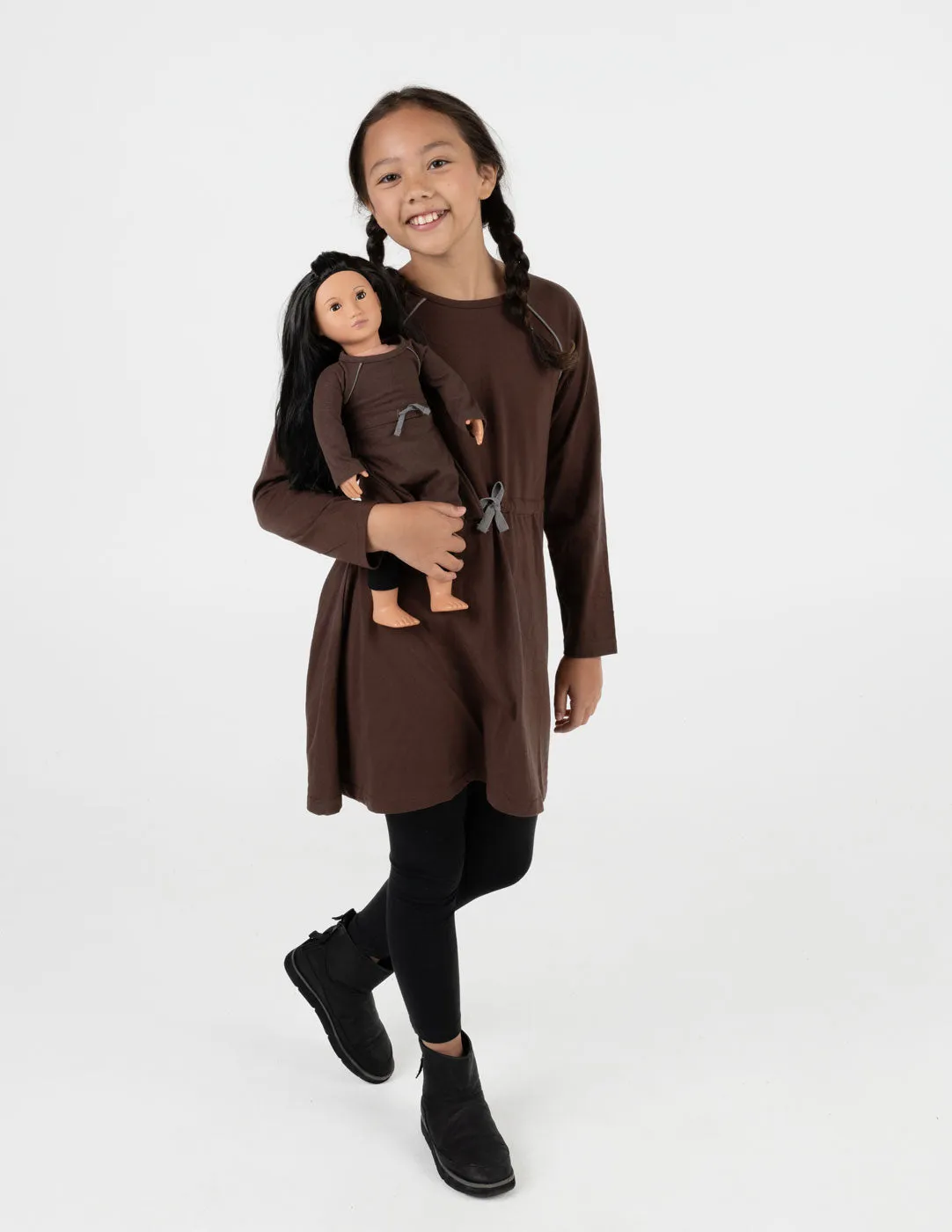 Matching Girl & Doll Drawstring Dress Neutrals