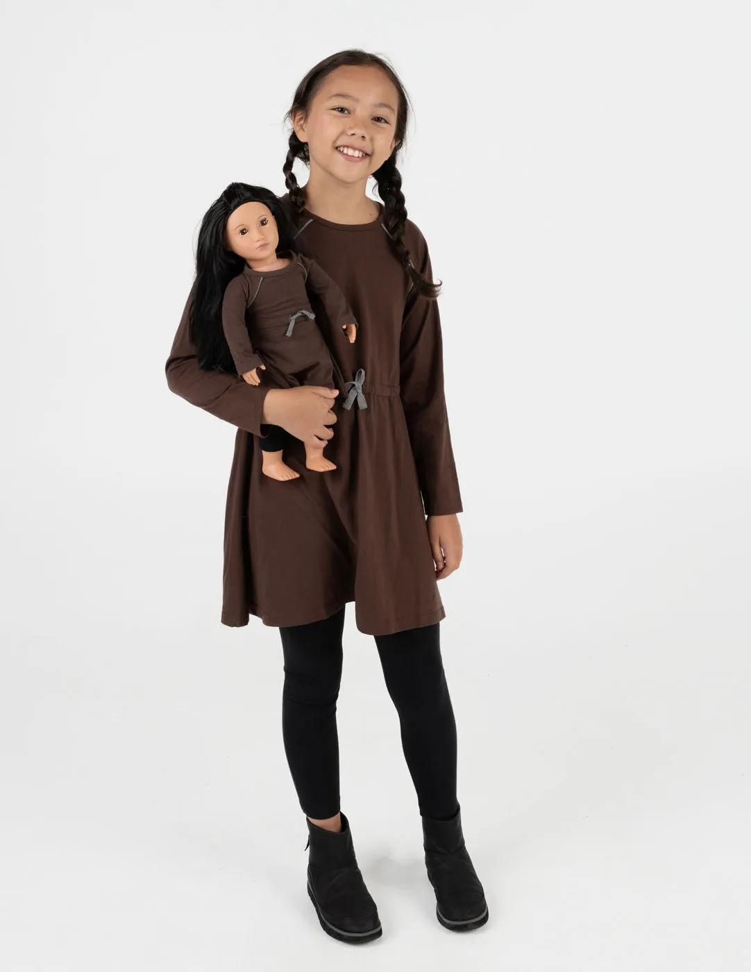 Matching Girl & Doll Drawstring Dress Neutrals