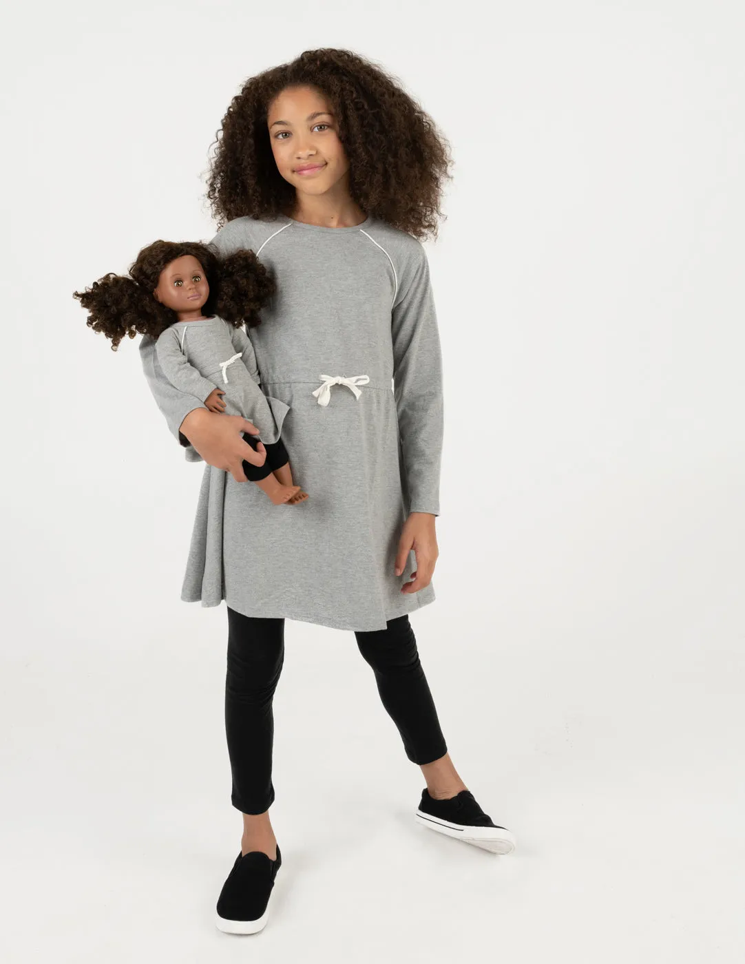 Matching Girl & Doll Drawstring Dress Neutrals