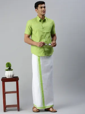 Men Matching Border Dhoti & Half Sleeves Shirt Set Trendy CC4