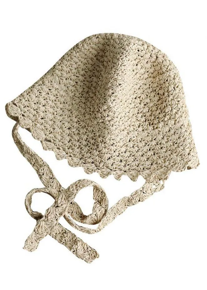 Modern Beige Lace Up Straw Woven Bucket Hat LC0551