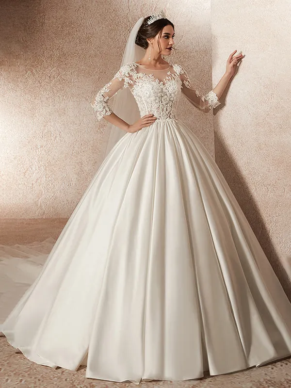 Modern Illusion Satin Chapel Train Wedding Dresses