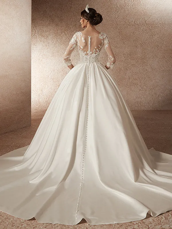 Modern Illusion Satin Chapel Train Wedding Dresses