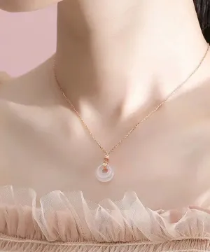 Modern Rose Gold Sterling Silver Inlaid Chalcedony Pendant Necklace ML0278