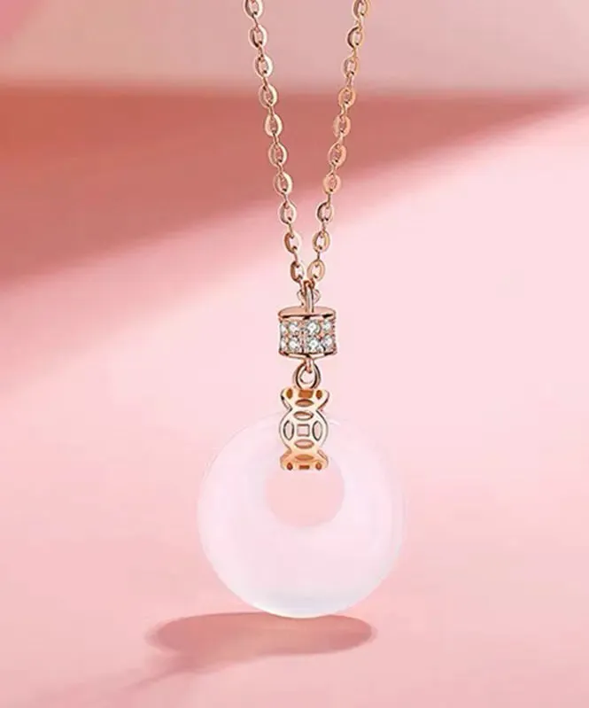 Modern Rose Gold Sterling Silver Inlaid Chalcedony Pendant Necklace ML0278