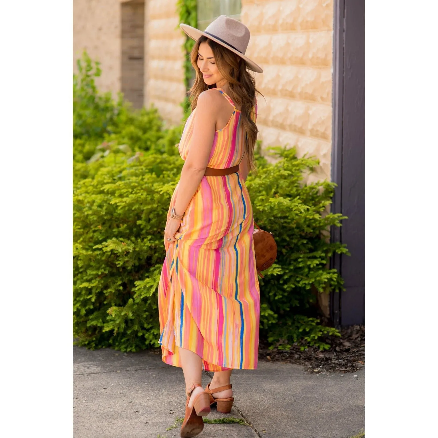 Multi Color Striped Thin Strapped Maxi