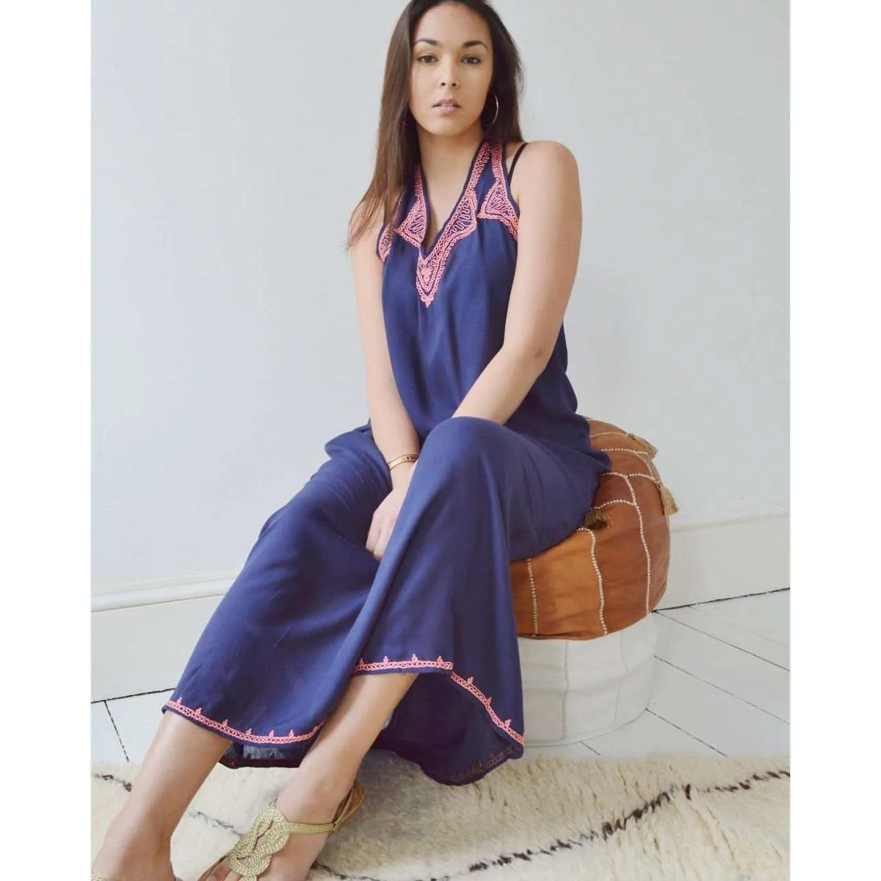 Navy Blue Bohemian Perla Maxi Dress- Moroccan dress