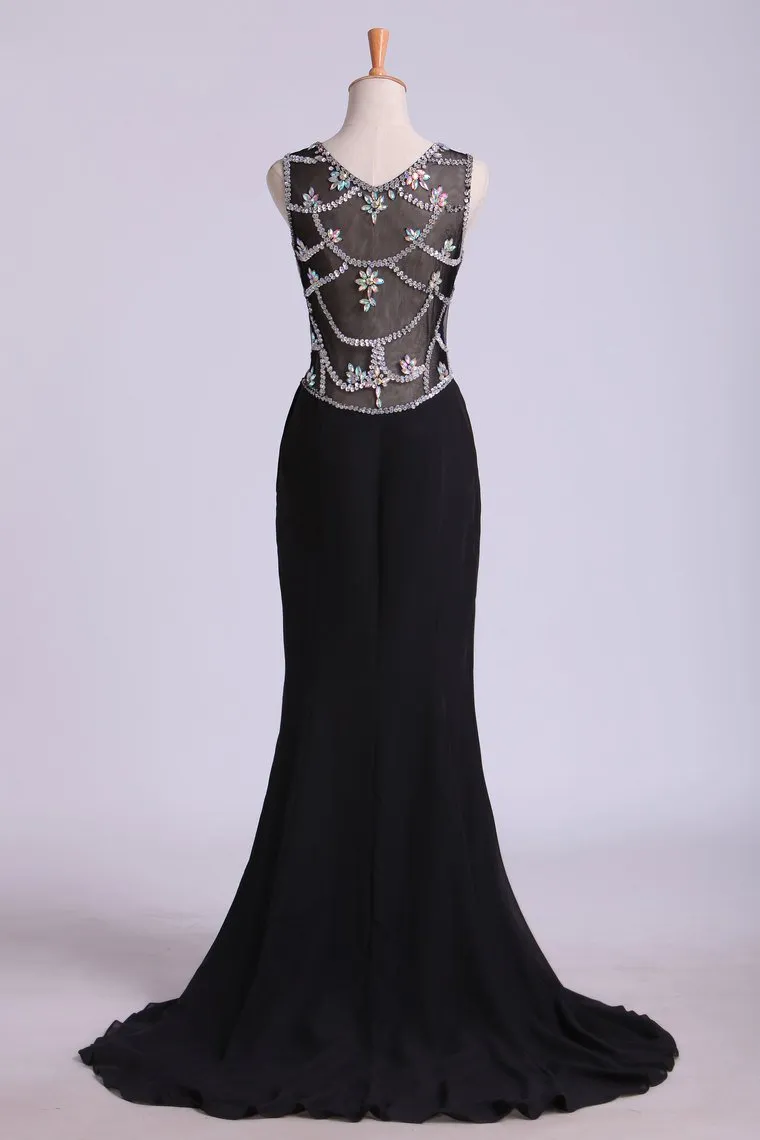 New Arrival Prom Dresses Scoop Neckline Sheath Chiffon