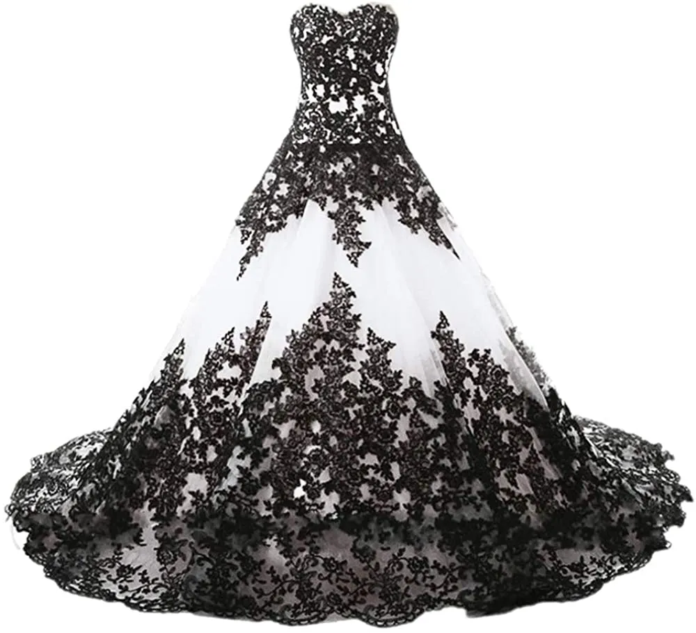 New Strapless Full Length Lace Up Formal Occasion Women&#39;s Gothic Wedding Dress Elegant Black Appliques Prom Ball Gowns