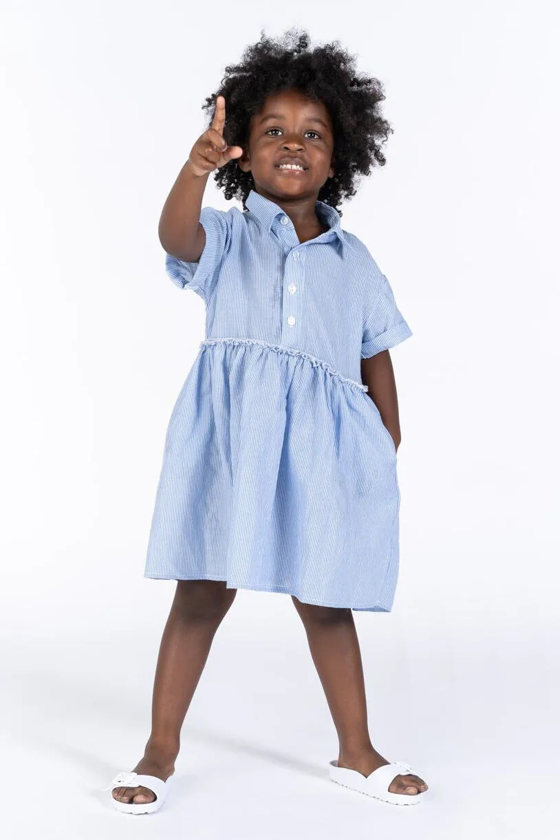 OMAMImini Fit & Flare Striped Shirt Girls Dress - Blue