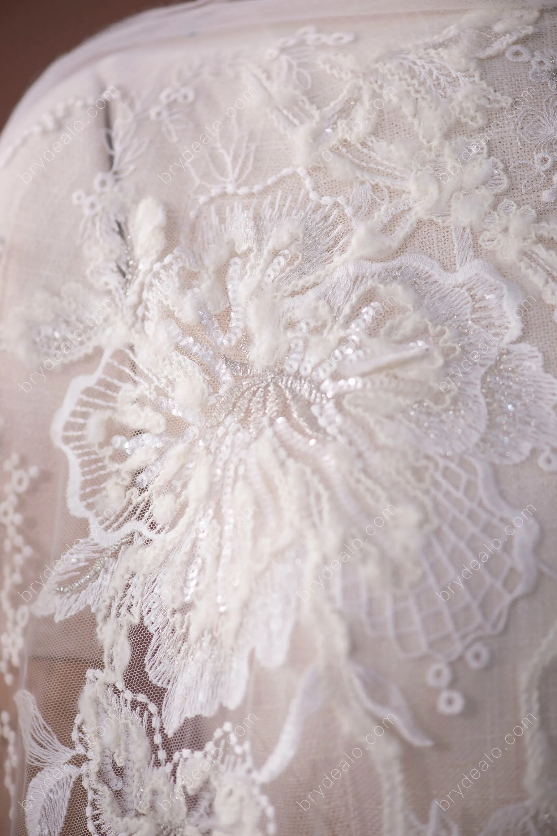 Ornate Sequin Flower Embroidery Lace Fabric for Dresses