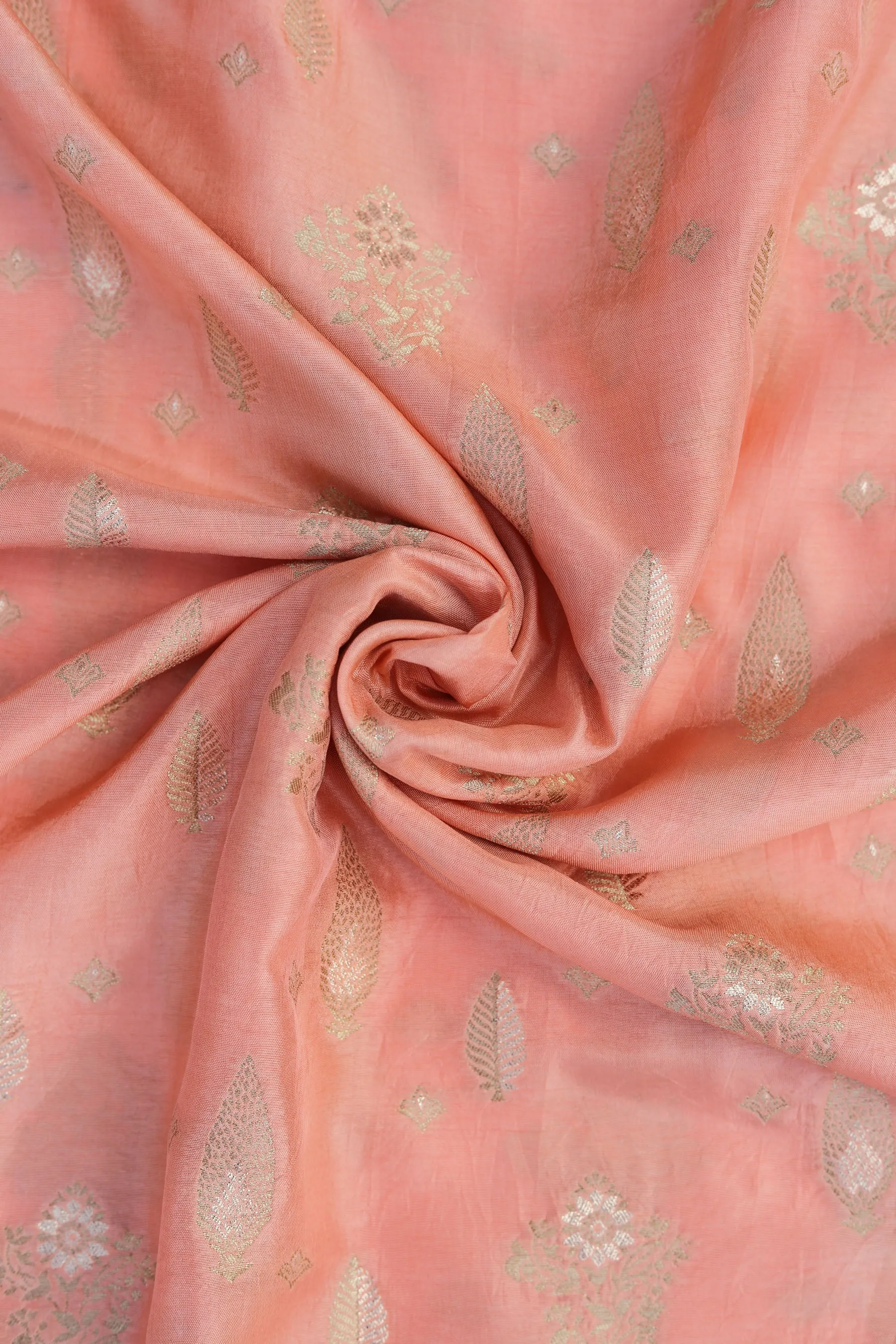 Peach Fuzz Pure Two Tone Banarasi Gold Zari Ornate Butta Jacquard Fabric