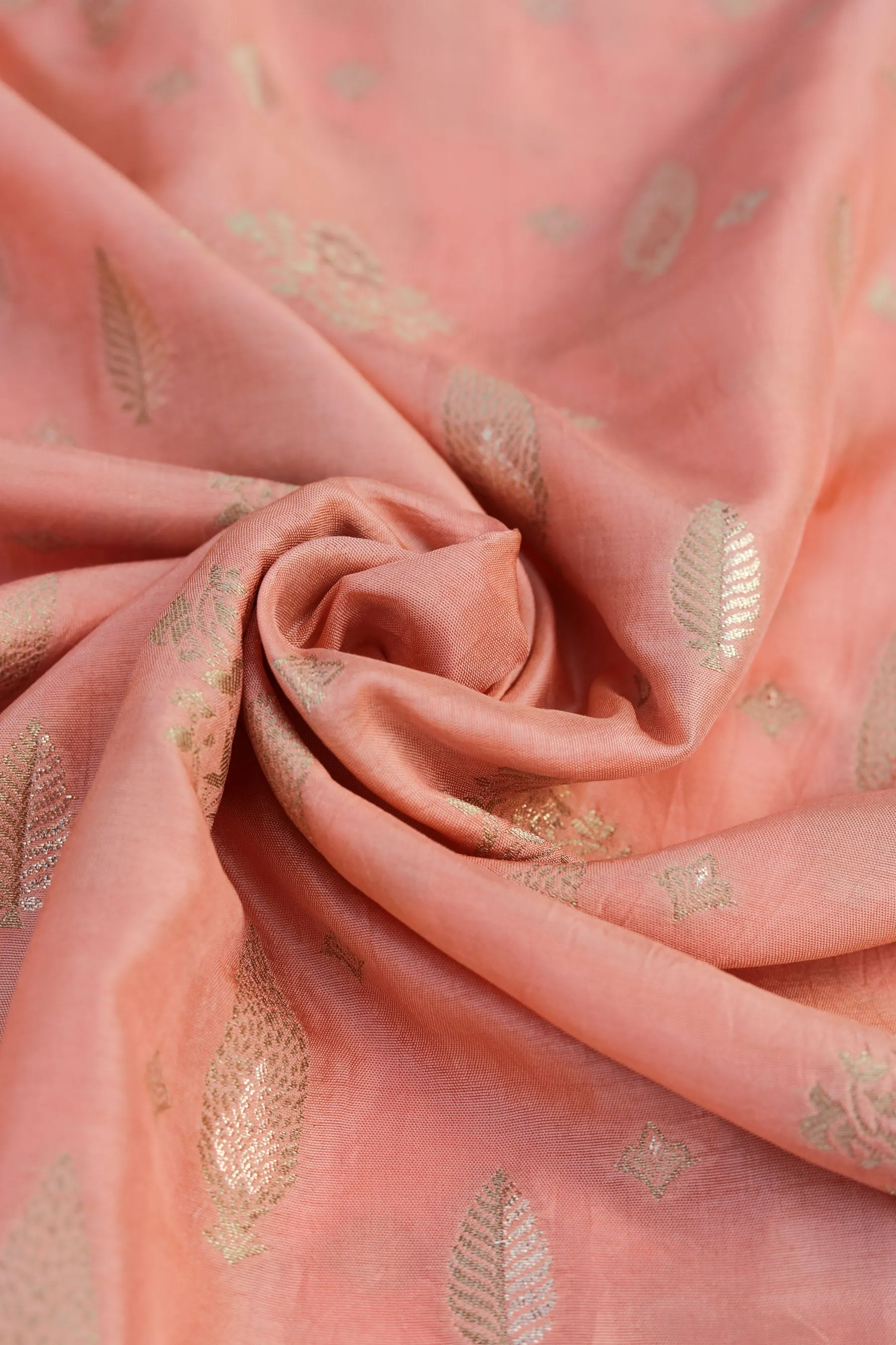 Peach Fuzz Pure Two Tone Banarasi Gold Zari Ornate Butta Jacquard Fabric