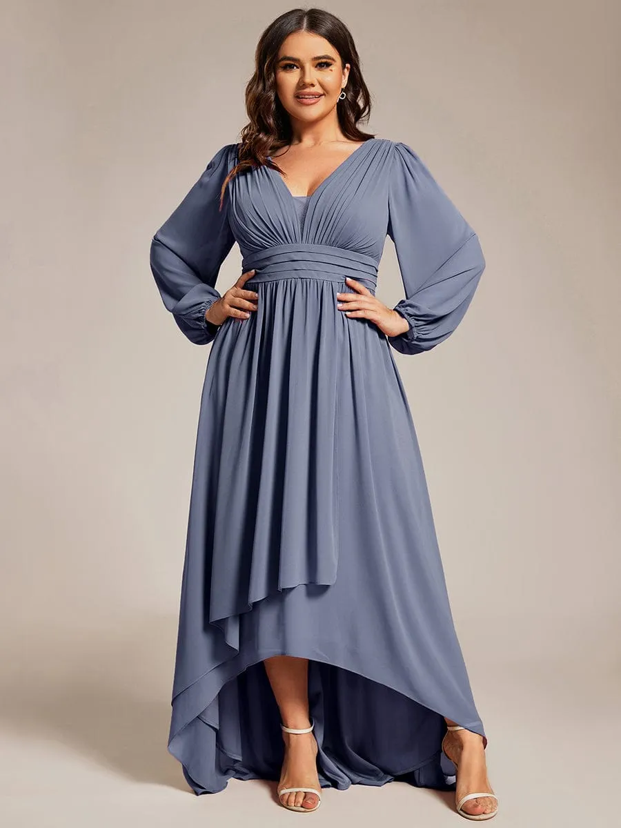 Plus Size V-Neck Long Lantern Sleeves A-Line Chiffon Bridesmaid Dress