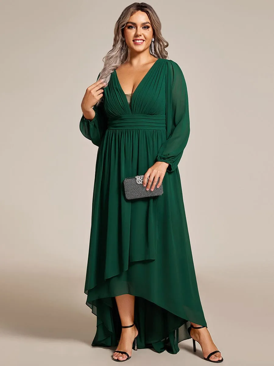 Plus Size V-Neck Long Lantern Sleeves A-Line Chiffon Bridesmaid Dress