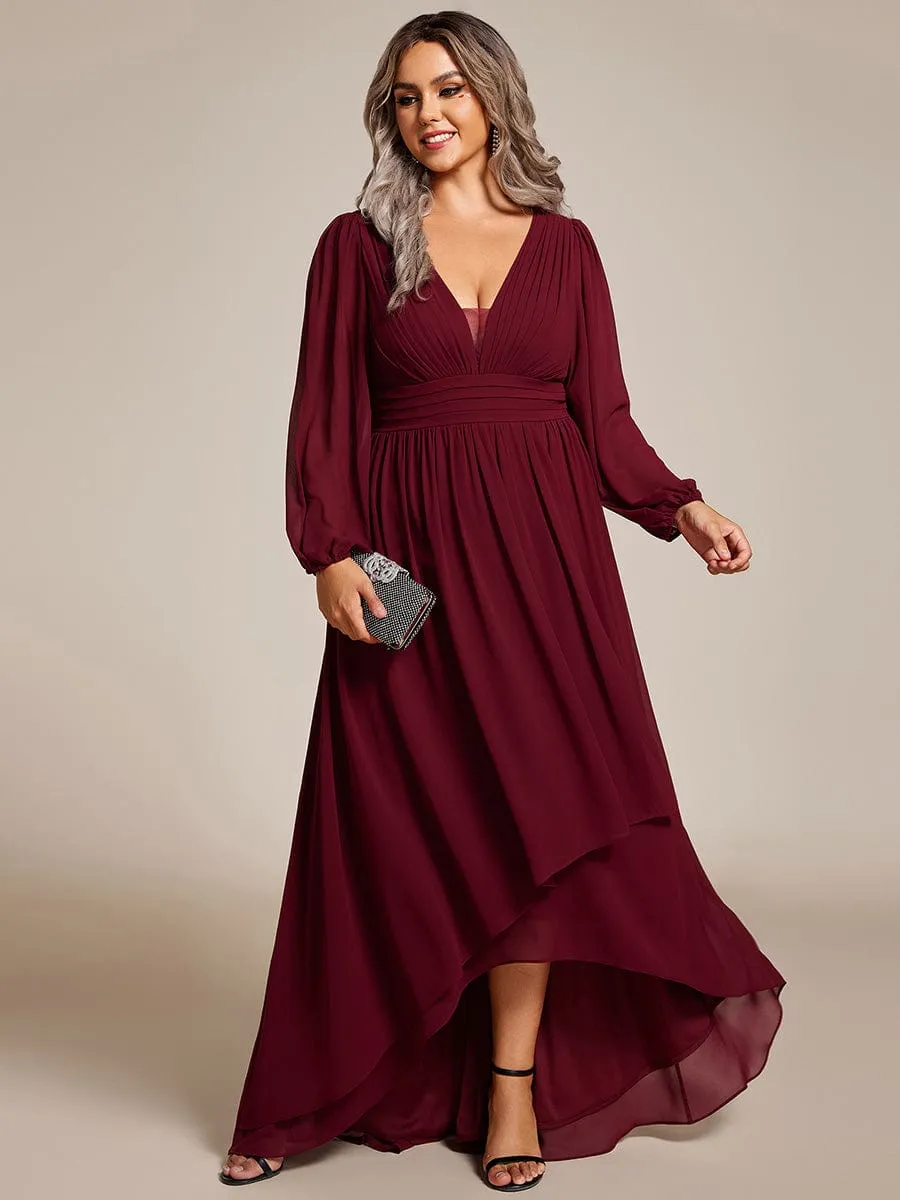 Plus Size V-Neck Long Lantern Sleeves A-Line Chiffon Bridesmaid Dress