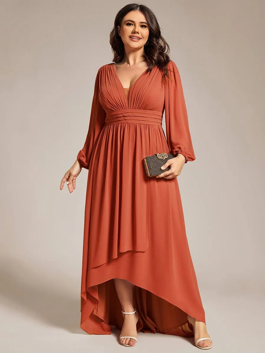 Plus Size V-Neck Long Lantern Sleeves A-Line Chiffon Bridesmaid Dress