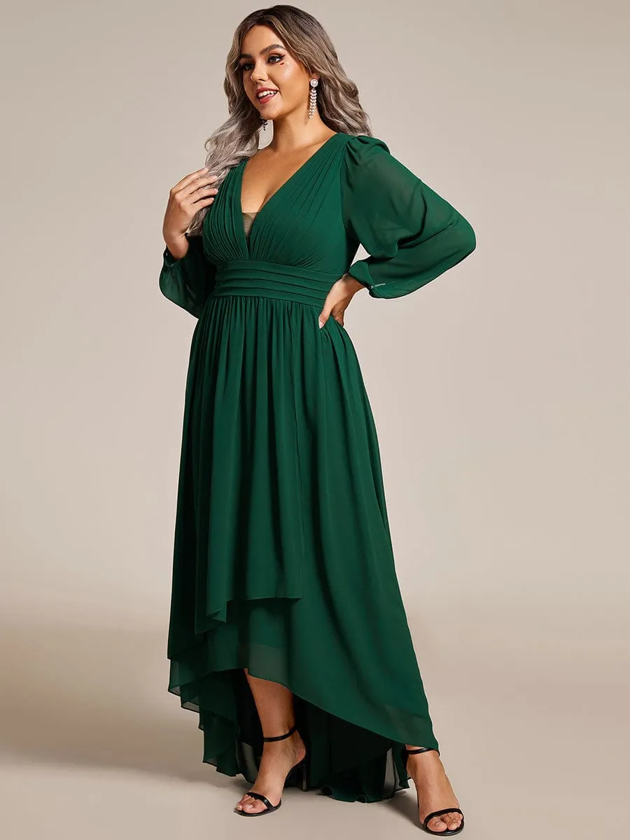 Plus Size V-Neck Long Lantern Sleeves A-Line Chiffon Bridesmaid Dress