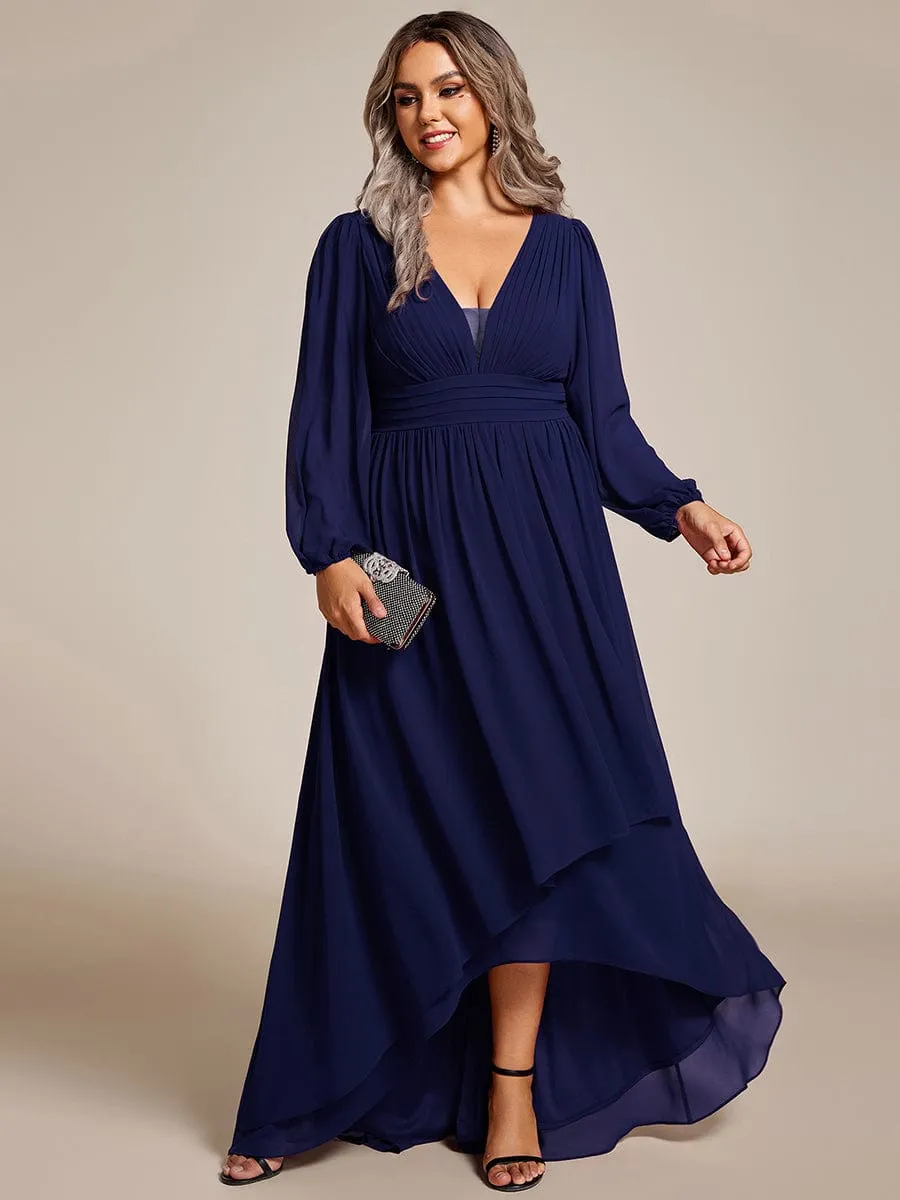 Plus Size V-Neck Long Lantern Sleeves A-Line Chiffon Bridesmaid Dress